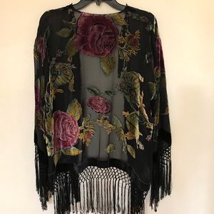 Free people velvet fringe kimono